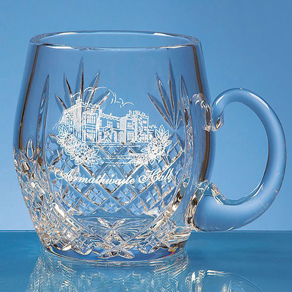 Engraved Barrel Shape Lead Crystal Pint Tankard Crystal Awards Supplier